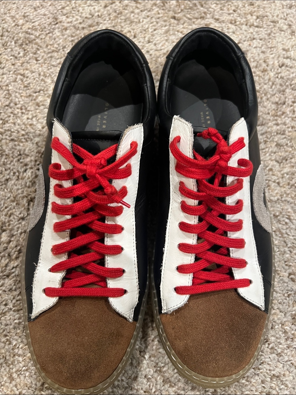 Oliver Cabell Black White Brown Sneakers with Red Laces